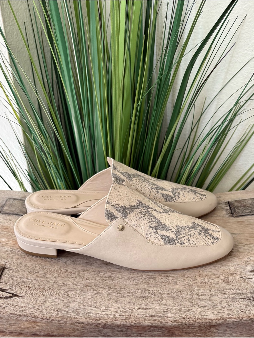 Cole Haan Ryan Snake-Print Leather Mules